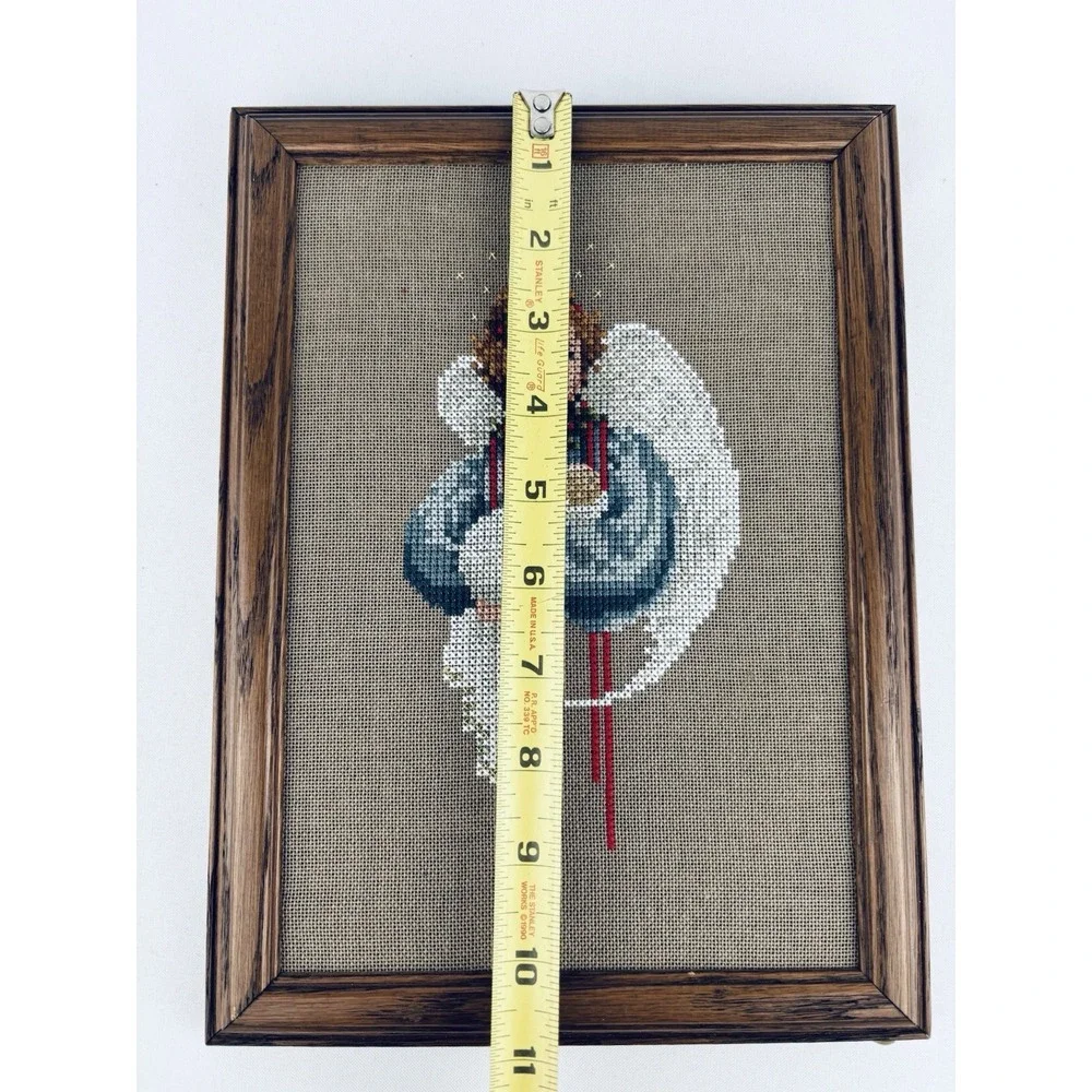 Wooden Framed Vintage Needlepoint Cross-Stitch‎ Guardian Angel Tapestry Picture